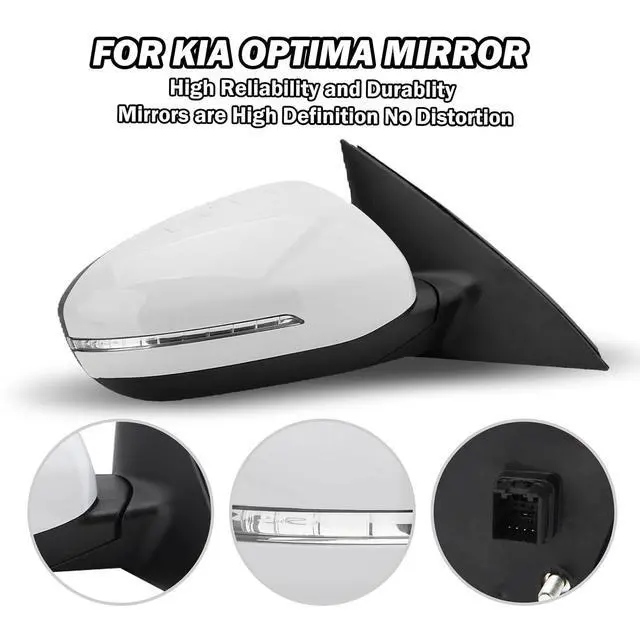 Alt view image 5 of 7 - Passenger Side Mirror Compatible with 2011 2012 2013 Kia Optima Mirrors with Turn Signal Light,Power Glass,Manual Folding,Replace KI1321152 White (5 Pins)