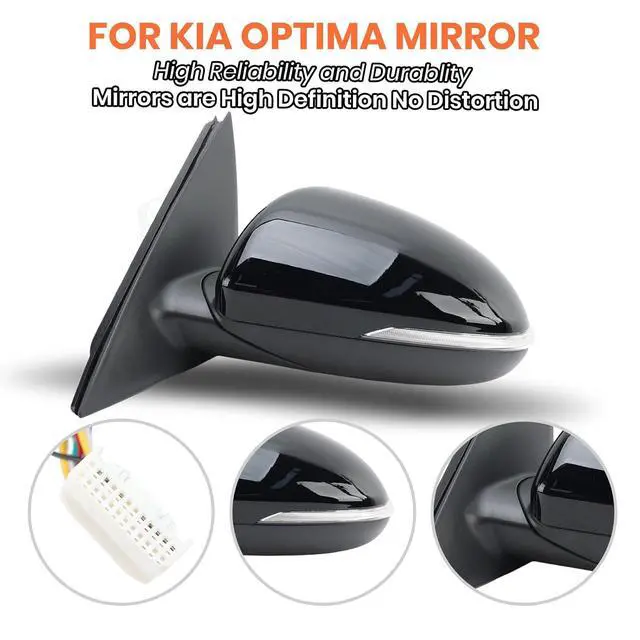 Alt view image 6 of 7 - Left Driver Side Mirror Compatible with Kia Optima 2016-2020 Mirrors with Blind Spot Monitor Heated Signal Light Manual Folding Replace KI1320221 Black 8 Pins