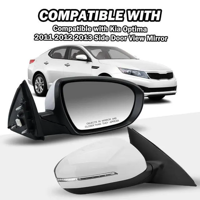 Alt view image 6 of 7 - Passenger Side Mirror Compatible with 2011 2012 2013 Kia Optima Mirrors with Turn Signal Light,Power Glass,Manual Folding,Replace KI1321152 White (5 Pins)