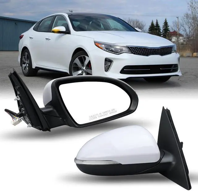 Main image of Right Passenger Side Mirror Compatible with 2016 2017 2018 Kia Optima Mirrors with Signal Light Power Glass Manual Folding Rearview Mirror Primer White Replace# KI1321200,87620-D5000 (5pins)