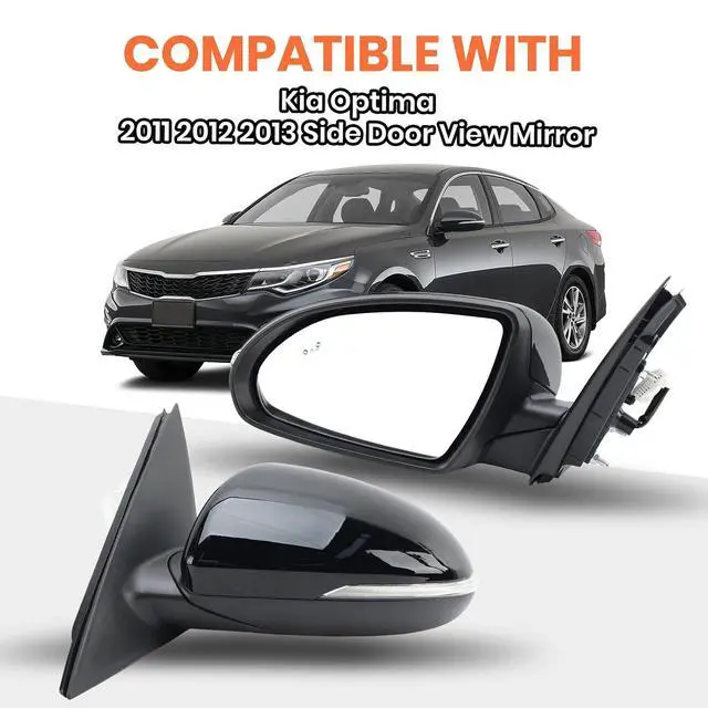 Alt view image 7 of 7 - Left Driver Side Mirror Compatible with Kia Optima 2016-2020 Mirrors with Blind Spot Monitor Heated Signal Light Manual Folding Replace KI1320221 Black 8 Pins