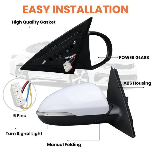 Alt view image 3 of 7 - Right Passenger Side Mirror Compatible with 2016 2017 2018 Kia Optima Mirrors with Signal Light Power Glass Manual Folding Rearview Mirror Primer White Replace# KI1321200,87620-D5000 (5pins)