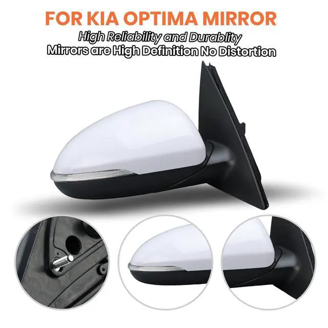 Alt view image 6 of 7 - Right Passenger Side Mirror Compatible with 2016 2017 2018 Kia Optima Mirrors with Signal Light Power Glass Manual Folding Rearview Mirror Primer White Replace# KI1321200,87620-D5000 (5pins)
