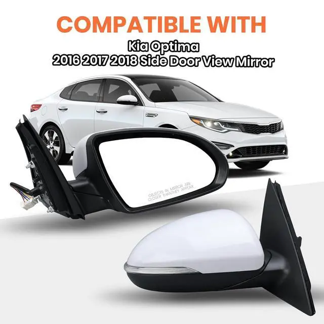 Alt view image 7 of 7 - Right Passenger Side Mirror Compatible with 2016 2017 2018 Kia Optima Mirrors with Signal Light Power Glass Manual Folding Rearview Mirror Primer White Replace# KI1321200,87620-D5000 (5pins)