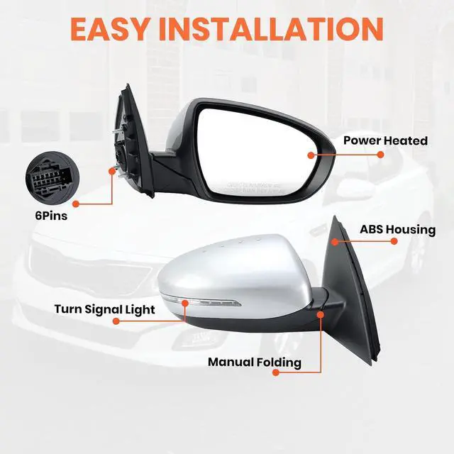 Alt view image 3 of 7 - Passenger Side Mirror Compatible with 2014 2015 Kia Optima Mirrors with Heated,Turn Signal Light,Power Glass,Manual Folding,Silvery(6 Pins)