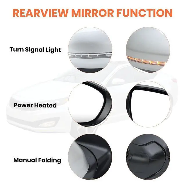 Alt view image 4 of 7 - Passenger Side Mirror Compatible with 2014 2015 Kia Optima Mirrors with Heated,Turn Signal Light,Power Glass,Manual Folding,Silvery(6 Pins)