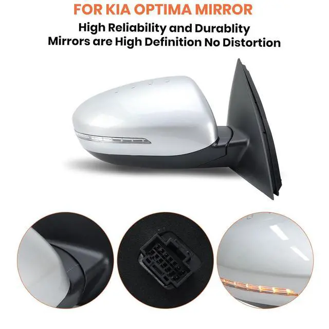 Alt view image 5 of 7 - Passenger Side Mirror Compatible with 2014 2015 Kia Optima Mirrors with Heated,Turn Signal Light,Power Glass,Manual Folding,Silvery(6 Pins)