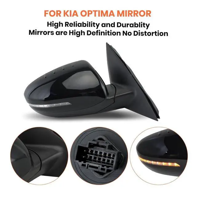Alt view image 6 of 7 - Passenger Side Mirror Compatible with 2014 2015 Kia Optima Mirrors with Heated,Turn Signal Light,Power Glass,Manual Folding,Replace KI1321175 Black (6 Pins)