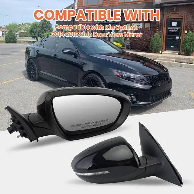Alt view image 7 of 7 - Passenger Side Mirror Compatible with 2014 2015 Kia Optima Mirrors with Heated,Turn Signal Light,Power Glass,Manual Folding,Replace KI1321175 Black (6 Pins)