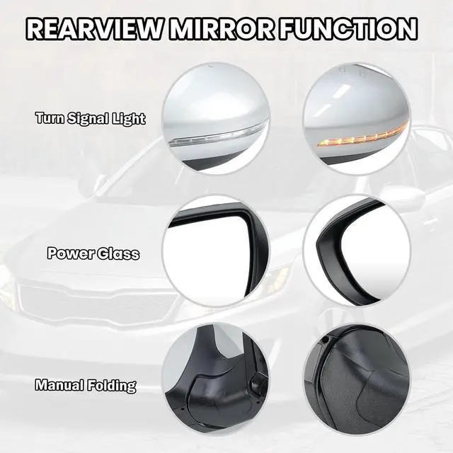Alt view image 3 of 7 - Driver Side Mirror Compatible with 2011 2012 2013 Kia Optima Mirrors with Turn Signal Light,Power Glass,Manual Folding,Silvery (5 Pins)