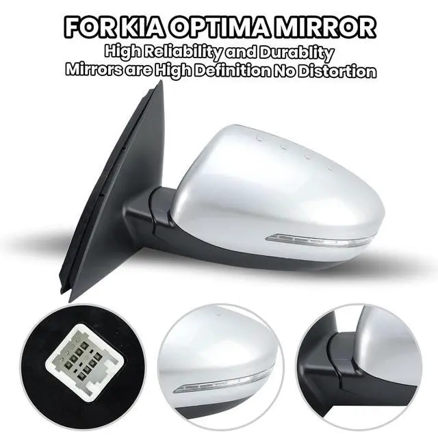 Alt view image 6 of 7 - Driver Side Mirror Compatible with 2011 2012 2013 Kia Optima Mirrors with Turn Signal Light,Power Glass,Manual Folding,Silvery (5 Pins)