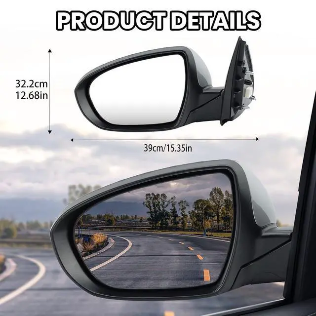 Alt view image 7 of 7 - Driver Side Mirror Compatible with 2011 2012 2013 Kia Optima Mirrors with Turn Signal Light,Power Glass,Manual Folding,Silvery (5 Pins)