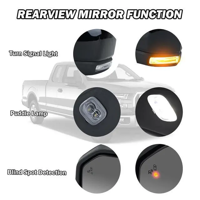 Alt view image 3 of 7 - Left Driver Side Mirror Fits 2015-2020 Ford F150 Mirrors with Power Glass,Heated,Puddle Lights,Blind Spot Detection,Turn Signal,Memory,Power Folding,Without Camera Replace FO132052818 Pins)