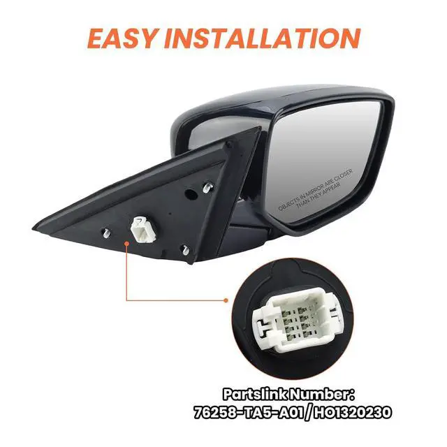 Alt view image 5 of 7 - Passenger Side Mirror Compatible With 2008 2009 2010 2011 2012 Honda Accord Sedan LX, LX-P,Mirror with Power Glass,Non-Heated,Manual Folding Replace HO1320230(3 Pins)