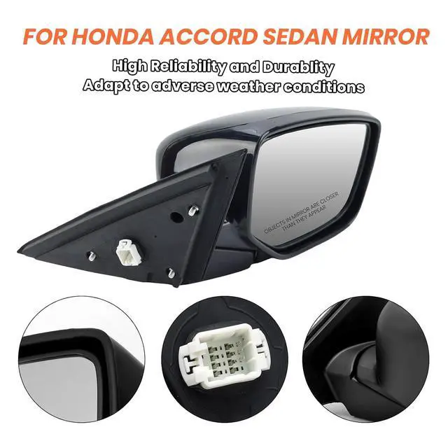 Alt view image 3 of 7 - Passenger Side Mirror Compatible With 2008 2009 2010 2011 2012 Honda Accord Sedan LX, LX-P,Mirror with Power Glass,Non-Heated,Manual Folding Replace HO1320230(3 Pins)