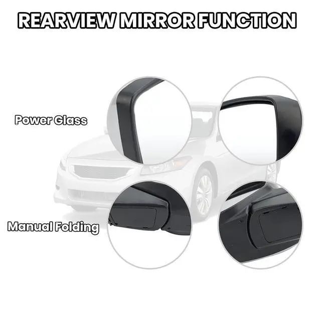 Alt view image 3 of 7 - Driver Side Mirror Compatible with 2008 2009 2010 2011 2012 Honda Accord Rear View Mirrors with Power Glass Manual Folding Non-Heated Alabaster Silver Metallic 3 Pins Left