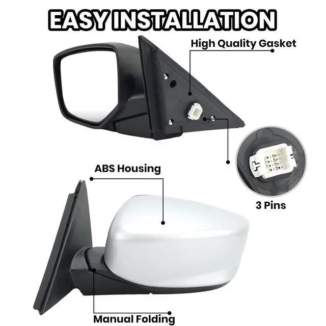 Alt view image 4 of 7 - Driver Side Mirror Compatible with 2008 2009 2010 2011 2012 Honda Accord Rear View Mirrors with Power Glass Manual Folding Non-Heated Alabaster Silver Metallic 3 Pins Left