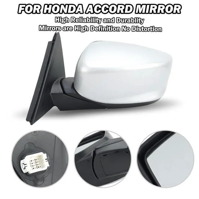 Alt view image 6 of 7 - Driver Side Mirror Compatible with 2008 2009 2010 2011 2012 Honda Accord Rear View Mirrors with Power Glass Manual Folding Non-Heated Alabaster Silver Metallic 3 Pins Left
