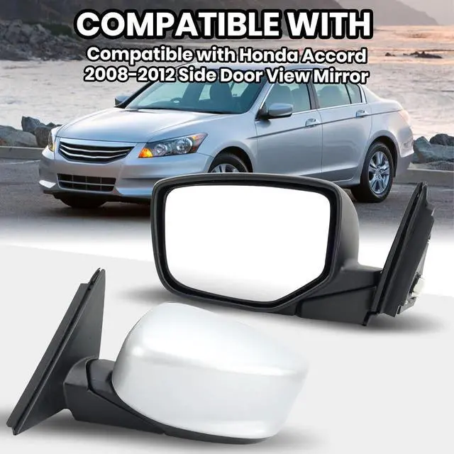 Alt view image 7 of 7 - Driver Side Mirror Compatible with Honda Accord 2008 2009 2010 2011 2012 Mirrors with Heated Power Glass Manual Folding Left Door Mirrors Assembly 5 Pins Alabaster Silver Metallic