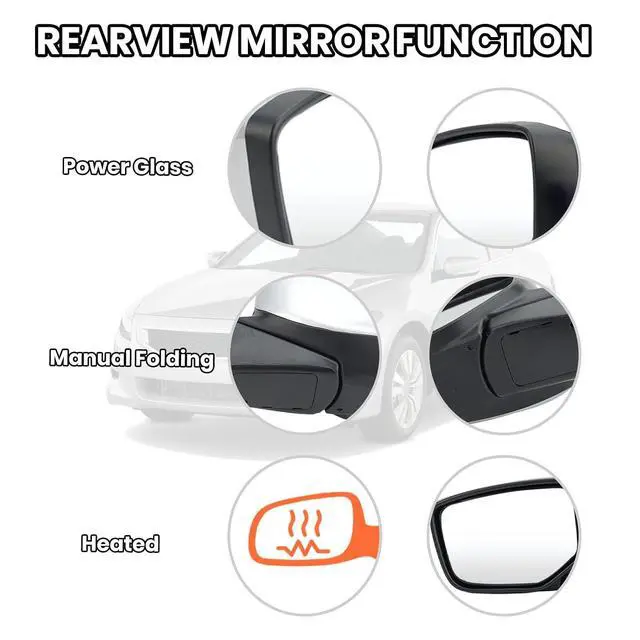 Alt view image 4 of 7 - Driver Side Mirror Compatible with Honda Accord 2008 2009 2010 2011 2012 Mirrors with Heated Power Glass Manual Folding Left Door Mirrors Assembly 5 Pins Alabaster Silver Metallic