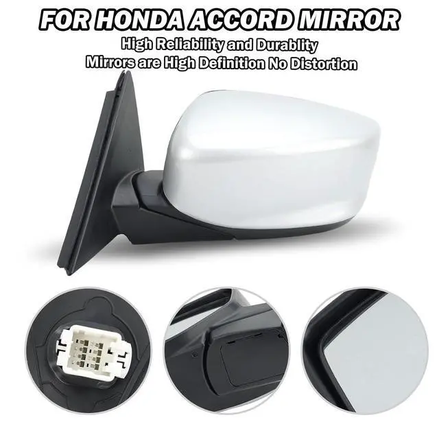 Alt view image 6 of 7 - Driver Side Mirror Compatible with Honda Accord 2008 2009 2010 2011 2012 Mirrors with Heated Power Glass Manual Folding Left Door Mirrors Assembly 5 Pins Alabaster Silver Metallic