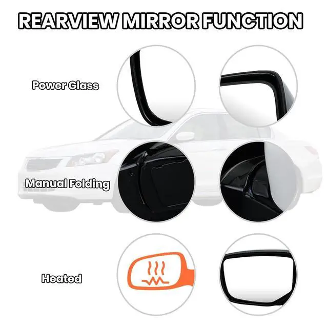 Alt view image 3 of 7 - Driver Side Mirror Compatible with Honda Accord 2008 2009 2010 2011 2012 Mirrors with Heated Power Glass Manual Folding Left Door Mirrors Assembly 5 Pins White