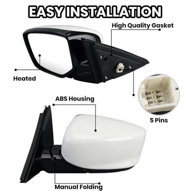 Alt view image 5 of 7 - Driver Side Mirror Compatible with Honda Accord 2008 2009 2010 2011 2012 Mirrors with Heated Power Glass Manual Folding Left Door Mirrors Assembly 5 Pins White