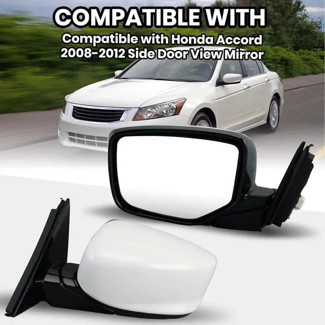 Alt view image 7 of 7 - Driver Side Mirror Compatible with Honda Accord 2008 2009 2010 2011 2012 Mirrors with Heated Power Glass Manual Folding Left Door Mirrors Assembly 5 Pins White