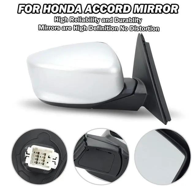 Alt view image 6 of 7 - Passenger Side Mirror Compatible with Honda Accord 2008 2009 2010 2011 2012 Mirrors with Heated Power Glass Manual Folding Right Door Mirrors Assembly 5 Pins Alabaster Silver Metallic