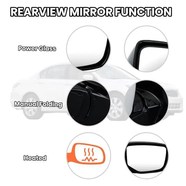 Alt view image 3 of 7 - Passenger Side Mirror Compatible with Honda Accord 2008 2009 2010 2011 2012 Mirrors with Heated Power Glass Manual Folding Right Door Mirrors Assembly 5 Pins White