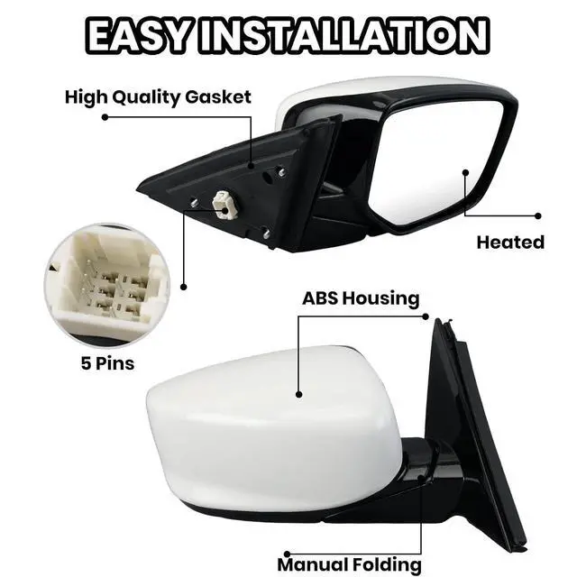 Alt view image 5 of 7 - Passenger Side Mirror Compatible with Honda Accord 2008 2009 2010 2011 2012 Mirrors with Heated Power Glass Manual Folding Right Door Mirrors Assembly 5 Pins White