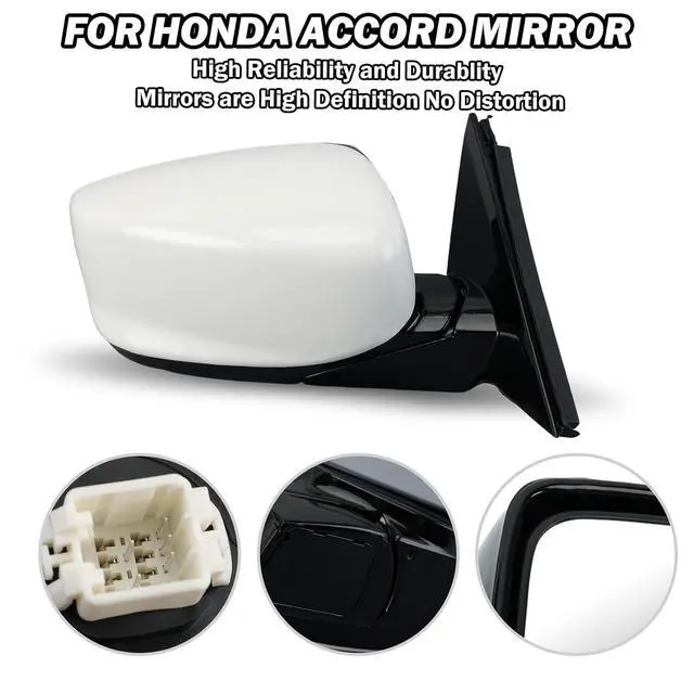 Alt view image 6 of 7 - Passenger Side Mirror Compatible with Honda Accord 2008 2009 2010 2011 2012 Mirrors with Heated Power Glass Manual Folding Right Door Mirrors Assembly 5 Pins White