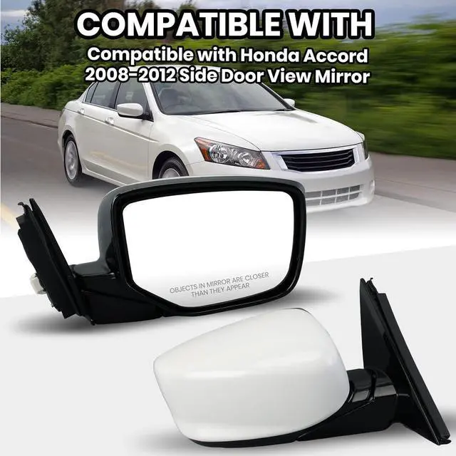 Alt view image 7 of 7 - Passenger Side Mirror Compatible with Honda Accord 2008 2009 2010 2011 2012 Mirrors with Heated Power Glass Manual Folding Right Door Mirrors Assembly 5 Pins White