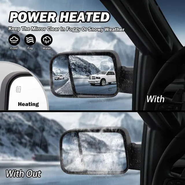 Alt view image 2 of 7 - Driver Side Mirror Compatible with 2009-2018 Dodge Ram 1500,2010-2018 Dodge Ram 2500 3500,Tow Mirrors with Power Glass Heated Turn Signal Light Puddle Lamp(Black)
