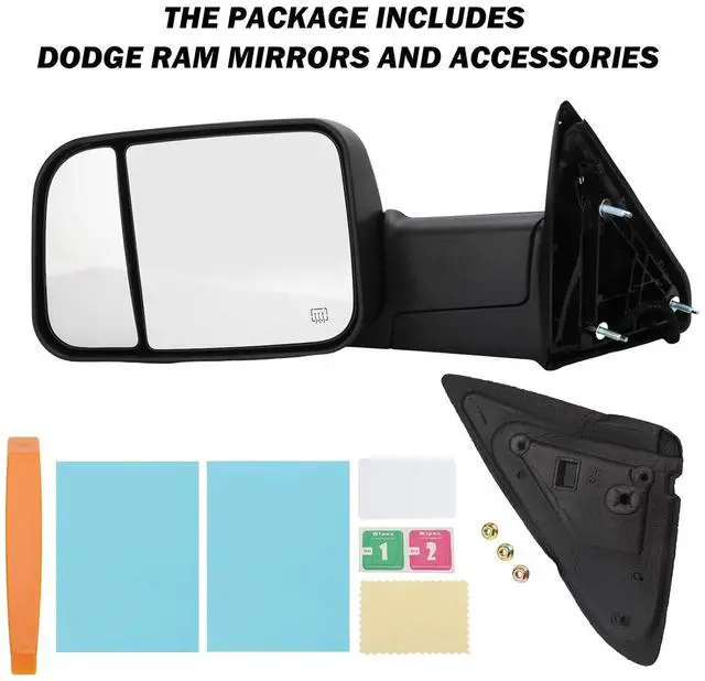 Alt view image 4 of 7 - Driver Side Mirror Compatible with 2009-2018 Dodge Ram 1500,2010-2018 Dodge Ram 2500 3500,Tow Mirrors with Power Glass Heated Turn Signal Light Puddle Lamp(Black)