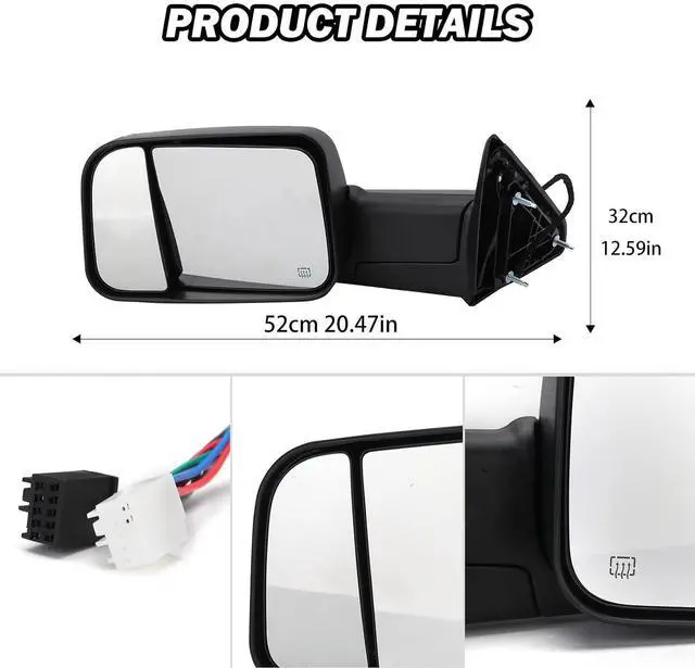 Alt view image 7 of 7 - Driver Side Mirror Compatible with 2009-2018 Dodge Ram 1500,2010-2018 Dodge Ram 2500 3500,Tow Mirrors with Power Glass Heated Turn Signal Light Puddle Lamp(Black)