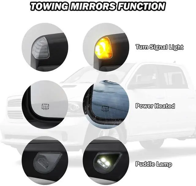Alt view image 3 of 7 - Driver Side Mirror Compatible with 2009-2018 Dodge Ram 1500,2010-2018 Dodge Ram 2500 3500,Tow Mirrors with Power Glass Heated Turn Signal Light Puddle Lamp(Black)