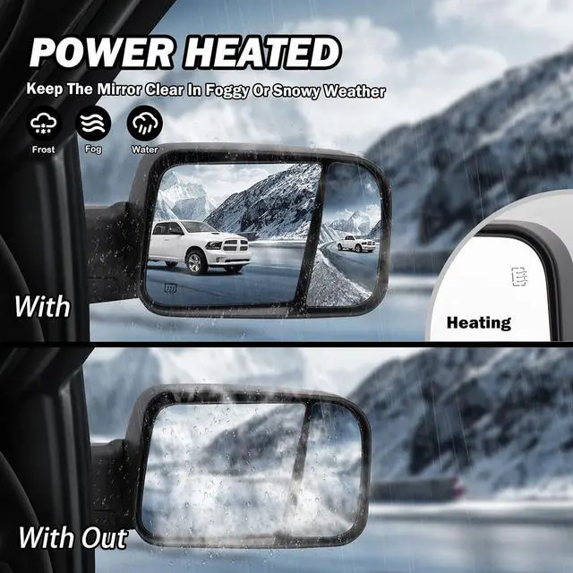 Alt view image 2 of 7 - Passenger Side Mirror Compatible with 2009-2018 Dodge Ram 1500,2010-2018 Dodge Ram 2500 3500,Tow Mirrors with Power Glass Heated Turn Signal Light Puddle Lamp(Black)