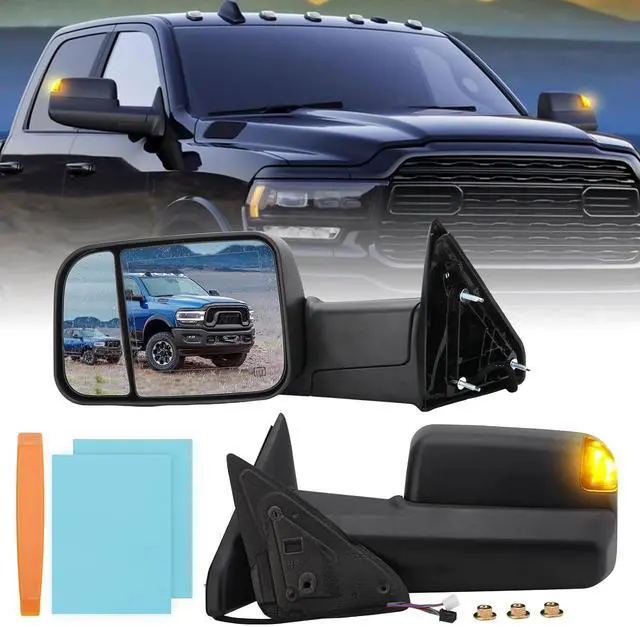 Main image of Passenger Side Mirror Compatible with 2009-2018 Dodge Ram 1500,2010-2018 Dodge Ram 2500 3500,Tow Mirrors with Power Glass Heated Turn Signal Light Puddle Lamp(Black)