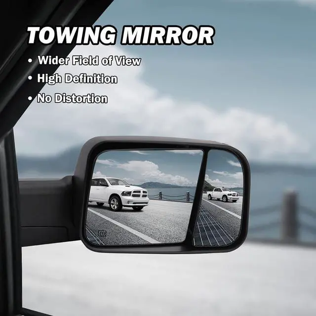 Alt view image 5 of 7 - Passenger Side Mirror Compatible with 2009-2018 Dodge Ram 1500,2010-2018 Dodge Ram 2500 3500,Tow Mirrors with Power Glass Heated Turn Signal Light Puddle Lamp(Black)