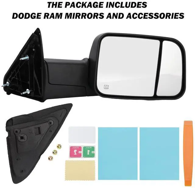 Alt view image 4 of 7 - Passenger Side Mirror Compatible with 2009-2018 Dodge Ram 1500,2010-2018 Dodge Ram 2500 3500,Tow Mirrors with Power Glass Heated Turn Signal Light Puddle Lamp(Black)