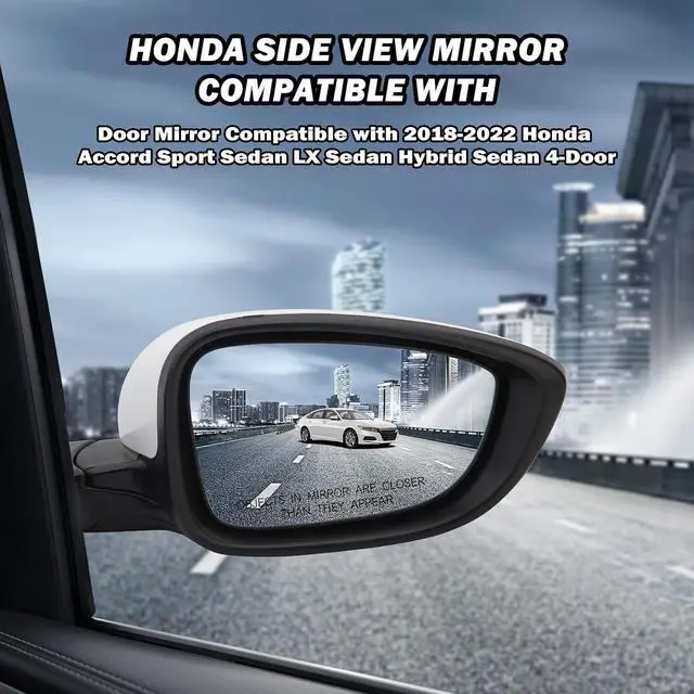 Alt view image 4 of 7 - Passenger Side View Mirror Compatible with 2018 2019 2020 2021 2022 Honda Accord Sedan White Non Heated Without Signal Light 76208TVEH01