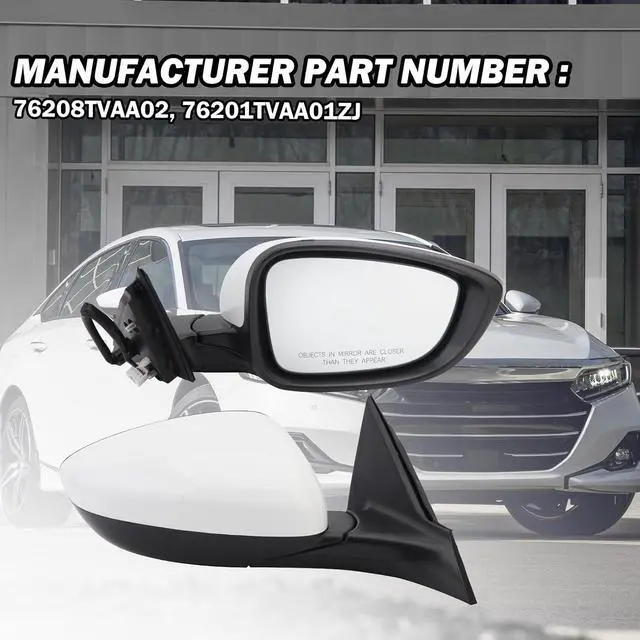 Alt view image 6 of 7 - Passenger Side View Mirror Compatible with 2018 2019 2020 2021 2022 Honda Accord Sedan White Non Heated Without Signal Light 76208TVEH01