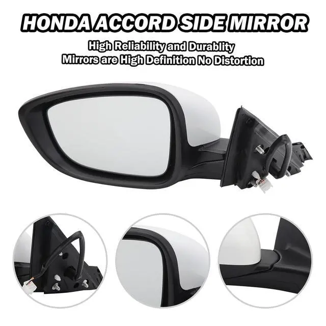 Alt view image 3 of 7 - Honda Accord Door Mirror Compatible with 2018 2019 2020 2021 2022 Honda Accord Driver Side Mirror White Non Heated Without Signal Light 76258TVEH01