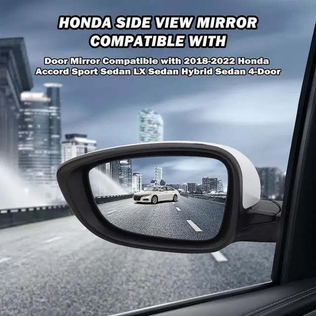 Alt view image 4 of 7 - Honda Accord Door Mirror Compatible with 2018 2019 2020 2021 2022 Honda Accord Driver Side Mirror White Non Heated Without Signal Light 76258TVEH01