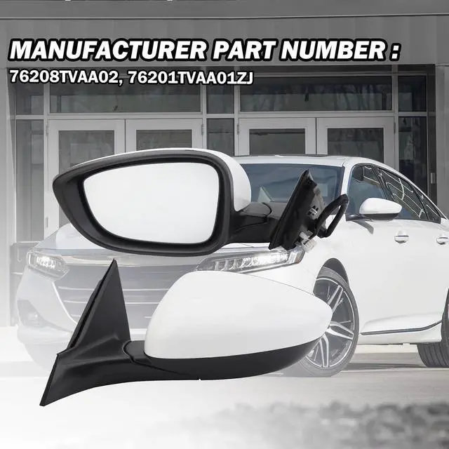 Alt view image 5 of 7 - Honda Accord Door Mirror Compatible with 2018 2019 2020 2021 2022 Honda Accord Driver Side Mirror White Non Heated Without Signal Light 76258TVEH01