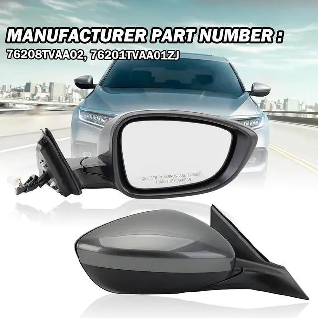 Alt view image 6 of 7 - Right Passenger Side Mirror Compatible with Honda Accord 2018 2019 2020 2021 Mirrors with Power,Non-Heated,Sport 1.5T, Repalce 76258-TVA-A02 HO1320328, Grey