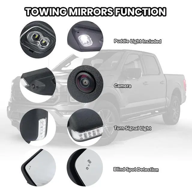 Alt view image 4 of 7 - Left Driver Side Mirror for Ford 2021-2024 Ford F150 with Camera(11+1 Pins) | Mirrors with Turn Signal Blind Spot Detection,Puddle Lights Power Heated