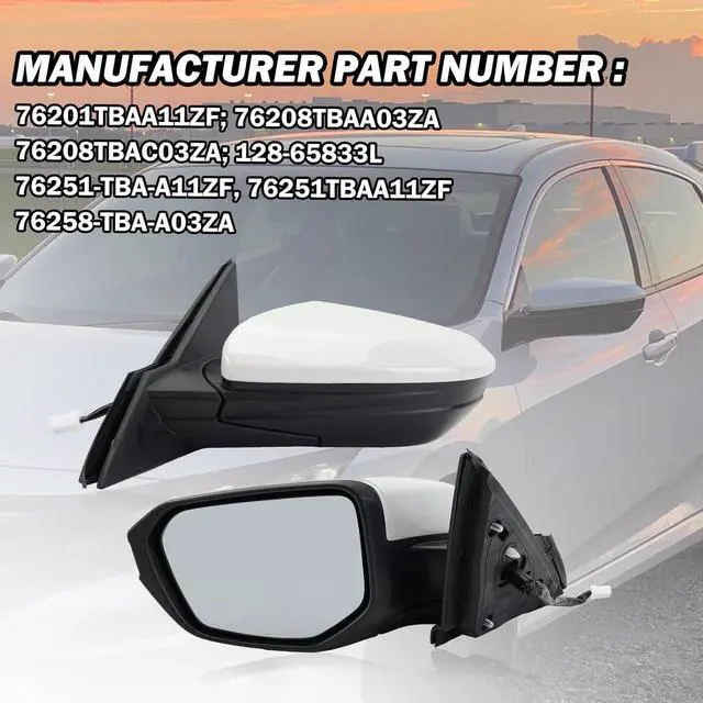 Alt view image 5 of 7 - Driver Side Mirror Compatible With 2016 2017 2018 2019 2020 2021 Honda Civic Coupe Sedan Hatchback,Mirror with Power Glass,Non-Heated,Manual Folding