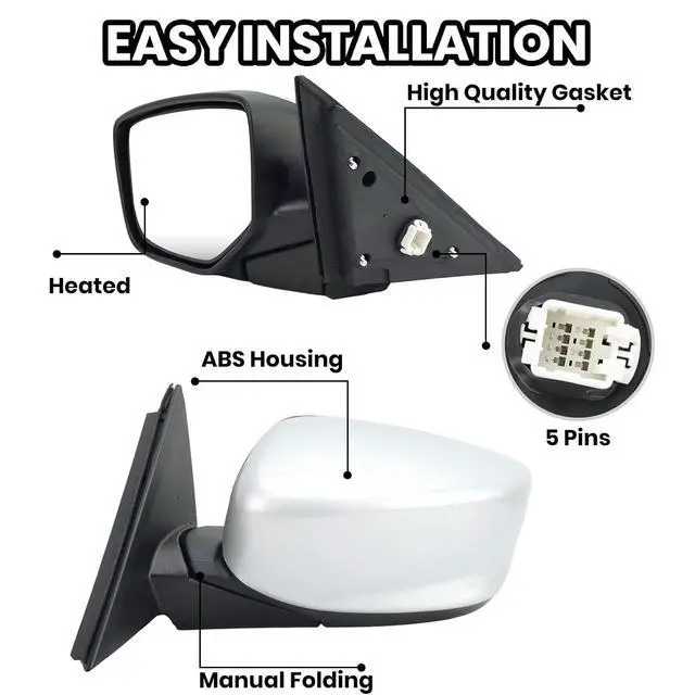 Alt view image 3 of 7 - Driver Side Mirror Compatible with Honda Accord 2008 2009 2010 2011 2012 Mirrors with Heated Power Glass Manual Folding Left Door Mirrors Assembly 5 Pins Alabaster Silver Metallic